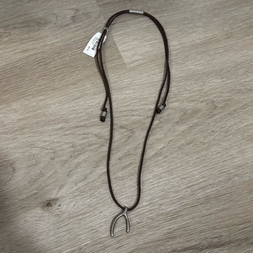 J. Jill Adjustable Brown Cord Necklace Silver Wishbone Pendant NWT - Picture 2 of 3